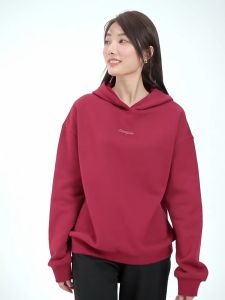 GIORDANO Women Hoodies Chunky Fleece-Lined Windproof Casual Hoodies Oversize Letter Embroidered Solid Color Hoodies 05322809