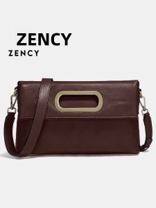 Túi Xách Da Thật Thiết Kế Cổ Điển Zency Túi Đeo Vai Nữ Dung Tích Lớn Túi Đeo Chéo Màu Nâu Có Túi Bên Trong