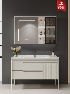French Oak Cream Style Bathroom Cabinet Combination Integrated Ceramic Sanitary Washroom Face Washing Wash Basin Cabinet Floor Style
