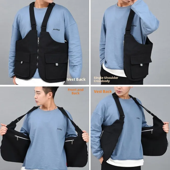 Street%20Style%20Single%20Shoulder%20Crossbody%20Workwear%20Hip%20Hop%20Vest%20Three-Way%20Bag%20Canvas%20Material%20Zipper%20Closure%20Pure%20Color%20-%20Image%203