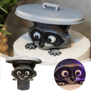 New Adorable 3D Printed Raccoon Toilet Roll Paper Holder White Plastic Playful Bathroom Decor Tissue Holder with Lid Decoration