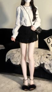 Knitted Shirt And Mini Skirt Set Womens Fashion Outfit Korean Style Regular Fit Long Sleeve round Neck Dry Fast Medium Thick