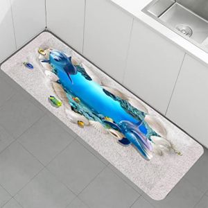 VIKAMA Non-slip Washable Bath Mat Soft 3D Dolphin Beach Print Rug for Kitchen Living Room