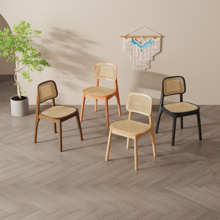 Scandinavian Solid Wood Dining Chair Natural Real Rattan Chandigarh