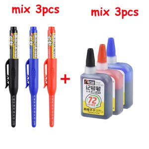 1-6Pcs 45mm Waterproof Long Head Nib Deep Hole Markers Pen Tile Carpenter Pen Multi-purpose for Woodworking Black/Blue/Red Ink