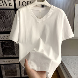 เสื้อยืดคอกลมแขนสั้นผ้าฝ้ายแท้สำหรับผู้หญิง ทรงหลวม สไตล์ฤดูร้อน ทรงพอดีตัว เสื้อเชิ้ตคอวี เสื้อชั้นในส่วนบน