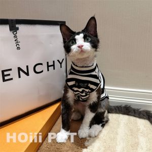 Pure Cotton Elastic Striped HOiii PET Vest Hairless Cat Clothing Air Conditioning Suit Black White Stripes Waffle Pattern