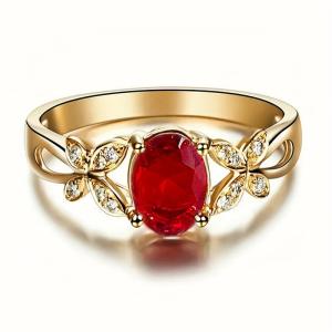 Huitan Elegant Women Ring Luxury Gold Color Inlaid Bright Red CZ Fashion Wedding Engagement Graceful Accessories Lady Jewelry