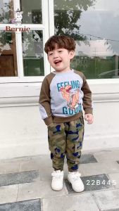 Bộ dài tay bé trai chất nỉ da cá họa tiết khủng long loang màu phong cách 1 đến 7 tuổi BERNIE kids