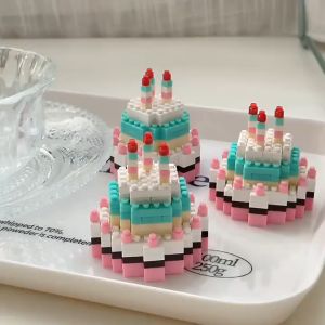 MEKANSM Mainan Blok Bangunan Mini Kecil Partikel Kue Balok Perakitan Hadiah Ulang Tahun Kue Kecil
