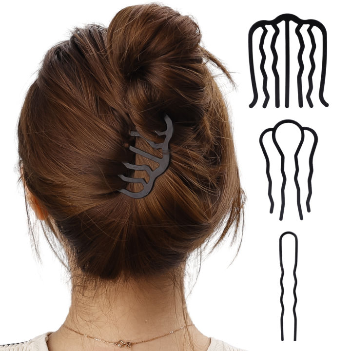 ILOVEDIY New Metal Black Hair Fork Clip Women Hair Pin Combs Messy Bun ...