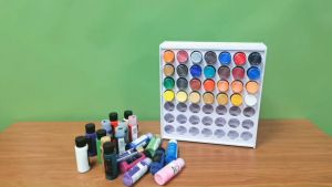 Sanfurney 49 Holes Craft Paint Storage Organizer Vertical Paint Rack Stand for Apple Barrel Folkart -2oz Craft Paints Wall-mounted
