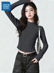 Áo Sơ Mi Nữ Màu Xám Ôm Vừa Vặn Cổ Cao Tay Dài Mùa Thu Đông Phong Cách Hàn Quốc NOB Jeanswest Áo Sơ Mi Thường Ngày