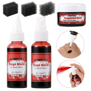 Bowitzki Fake Blood 3PCS Stage Blood + Spray Blood + Coagulated Blood Realistic Washable For Special Effects SFX Makeup