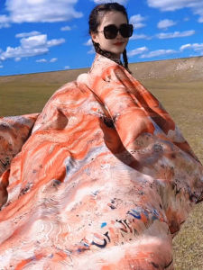 Khăn Choàng Lụa Mỏng Chống Nắng Du Lịch Mùa Hè 2025 Cho Nữ Khăn Choàng Trang Trí Họa Tiết Hoa Phong Cách Trung Hoa Đa Năng