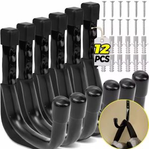 Feelife 12Pcs Wall Mount Hooks Bike Hook Heavy Duty Garage Hooks Metal Utility J Hook Extension Cord Hanger Garden Hanging Holder Storage Tool