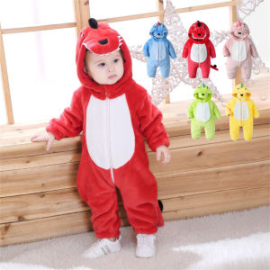 Toddler Dinosaur Animal Costume Baby Kids Flannel Hooded Romper Jumpsuit Hallowmas Dress Up Outfit