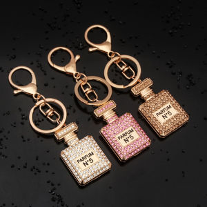 Cute Rhinestone Enamel Perfume Bottle Keychain Cartoon Glistening Pendant Senior Sense Keyring For Fans Cosplay Props Jewelry