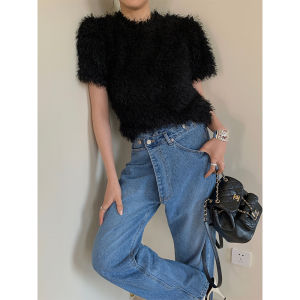 หัวเข็มขัดเอียงแบบปรับได้ Molin กางเกงยีนส์ ลำลอง หลวม ขาตรง กางเกง สูง เอว เดนิม สําหรับทุกฤดูกาล ผู้หญิง แฟชั่นระดับพรีเมียม