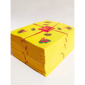 Handmade Lotus Leaf Yuanbao Paper Money Foldable Bamboo Pulp Yellow Coated Paper Daoist Ceremony Money for Business Supplies