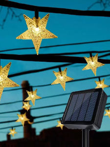 Solar Powered Outdoor Courtyard LED String Lights Waterproof Garden Villa Decoration Star Flash Light String Fairy Lights