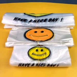 UMI 50pcs Smile Thank You Plastic Bag Transparent Takeaway Handle Packaging PE Food Grade Terima Kasih Plastik Beg Murah 笑脸塑料袋 包装袋