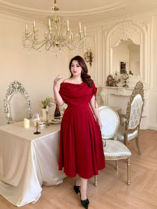 GLEC | French Vintage Off-Shoulder Draping Neck Design Sense A-Line Dress
