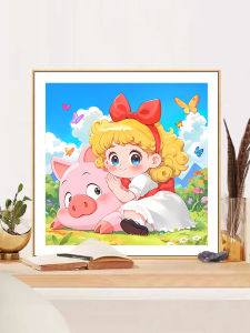 New Premium Cross Stitch Kit Pig Girl Simple Modern Style Cotton Fabric Animal Pattern for Young Adults Living Room Decor