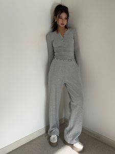 Loose Straight-leg Casual Sweatpants High Waist Drooping Wide-Leg Pants Womens Sweatpants Easiest for Match Slimming and Velvet Padded Thick Track Pants