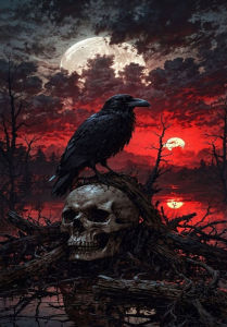 Jigsaw Puzzle 500/1000/1200/2000PCS Skull Red Sun Black Bird Dark Art Brain Teaser Puzzle Calming Hobby Gift