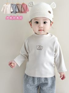 Thickened Fleece Long Sleeve Baby Boys Girls Thermal Top Childrens Autumn Winter Clothes Half High Collar Base Shirt Kids T-shirt