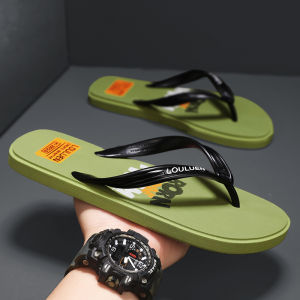 Mens Summer Thong Slippers Outdoor Anti-Slip Deodorant Sandals Soft Bottom Beach Shoes Trendy Youth Sports Casual PU Leather