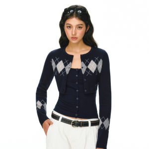 Ariseism | Áo Sweater Hai Mảnh Họa Tiết Kim Cương Thiết Kế Mỹ Vintage