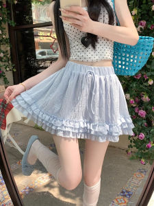 Váy Ngắn Xếp Ly Ren Cạp Cao Phong Cách Hàn Quốc Cho Nữ Mùa Hè Ngọt Ngào Thanh Lịch Váy Ngắn Bánh Cỡ Nhỏ