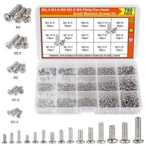 750 Piece Electronic Micro Screws M1.4/M1.6/M2/M2.5/M3 Ultra-Small Cross Pan Head Mechanical Screws Micro Screws Electronic