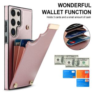 Luxury Wallet Phone Case with Card Holder for Samsung S25 Ultra S22 plus Note20U A55 Business Style Protective Cover with Storage