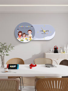 Modern Simple Style Restaurant Decoration Painting with Clock LED Light Dining Table Hanging Clock Creative Artwork Home Decor