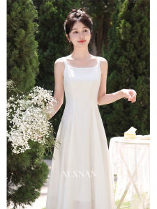 Đầm Dây Trắng Hình A Không Tay Mùa Xuân Hè