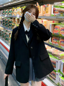 Black Korean Style Womens Small Suit Jacket Autumn New College Style Retro Anti Aging Short Size Western Top Coat