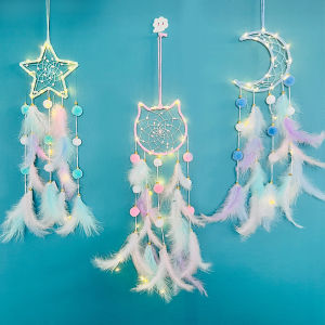 1pcs Girly Heart Dream Net Hanging Wind Chime Feather Woven Pendant Cute Childrens Room Decoration Wind Chimes Lucky Charm 2025