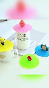 Nexlent Cute Anti-slip Anti-dust Silicone Cup Mug Cover Reusable Dustproof Cartoon Lid