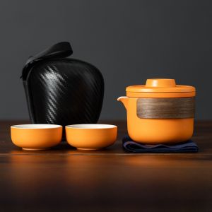 Portable Travel Tea Set Small Outdoor Camping Set Handheld Quick Guest Cup Tour Brewing Kettle Tea Cup One Pot Two Cups