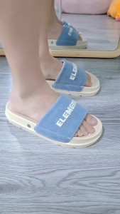 Dép quai ngang Elements vải jean đế bằng nam nữ Đế cao 4cm êm chân