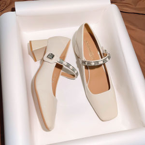 สิทธิบัตรย้อนยุค หนัง Mary Jane ผู้หญิง รองเท้าส้นหนารองเท้าเดี่ยว ฤดูใบไม้ผลิ ฤดูใบไม้ร่วง สไตล์ฝรั่งเศส เรียบหรู รองเท้าส้นสูงหัวเหลี่ยมหัวเหลี่ยมหนึ่งแถว