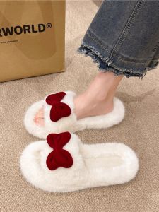 น่ารักผีเสื้อKnotรองเท้าแตะผู้หญิง 2023 ใหม่มาถึงใช้WarmแบนSole Plushสบายๆสไตล์แบนรองเท้าแตะ