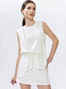 AMII | New Round Neck Sleeveless Asymmetric Pleated Double Crepe Chiffon Blouse