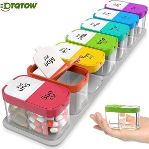 1PCS ขนาดใหญ่ 7 วัน Pill Organizer-2 ครั้งกล่อง XL Am Pm ผู้ถือคอนเทนเนอร์ทุกวันยารายสัปดาห์ Pils Organizer
