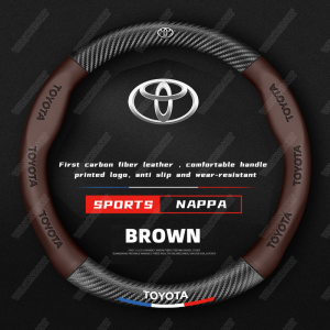 【2024 New】Toyota Steering Wheel Cover 38cm for Hilux Fortuner Innova Vios Yaris Altis Camry - Anti-Slip Leather Car Accessories Sun Heat Resistant Easy to Install