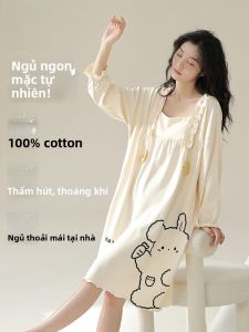 MiiOW | Váy ngủ cotton nguyên chất dài tay mùa thu MiiOW Cat Person Home Clothes phong cách ngọt ngào cho nữ Váy ngủ mặc ở nhà thoải mái
