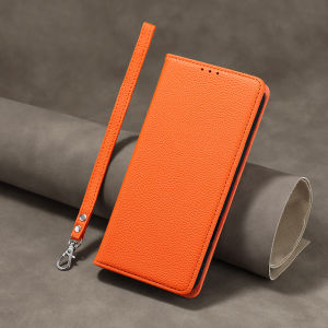 for SAMSUNG Galaxy S25 Ultra Flip Case Leather Lychee Textured Galaxy S24 Plus Case Flip Fold Up Galaxy S23 FE cases Wallet Card Clip Orange Black Green Pink Skin Flip Covers